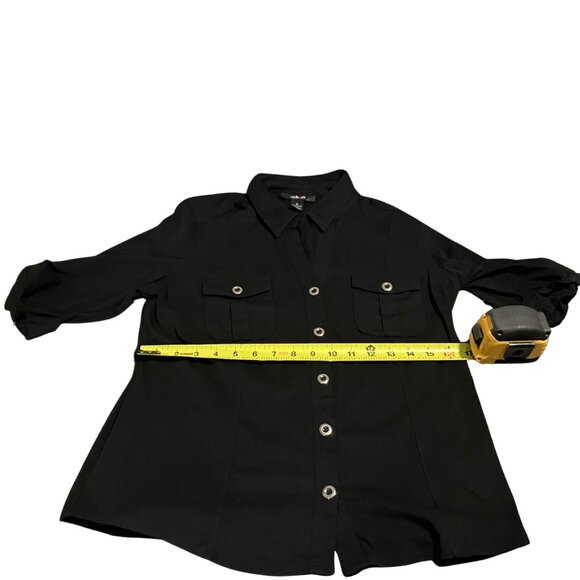 Style & Co. Black Button-Front Cotton Blouse (Size M) - Picture 3 of 11